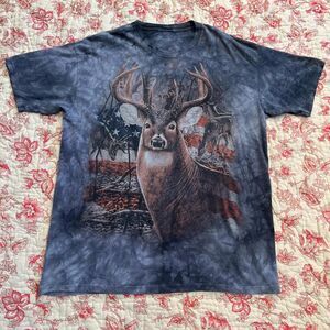 Tye Dye The Mountain Deer Buck American Flag Lofty Fit Summer Graphic T Shirt!